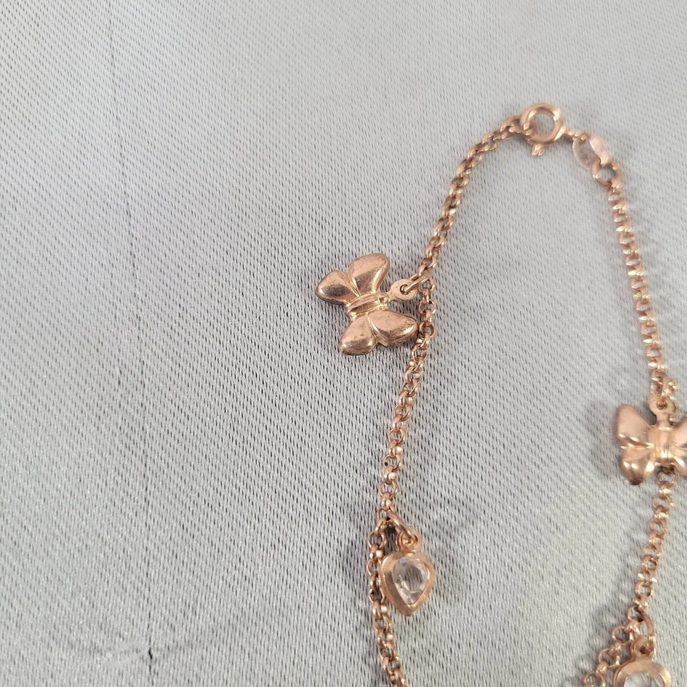 Rose Gold Tone‎ 925 Charm Bracelet Sterling Silver Heart Butterfly 7